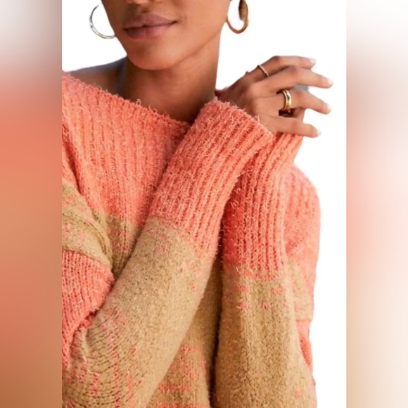 NWOT Anthropologie Pilcro light pink/tan boat neck, rugby style, split side - Picture 3 of 16